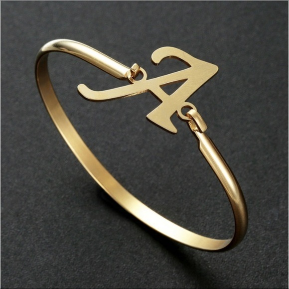 Gold Plated A Initial Bangle Bracelet - Picture 2 of 2